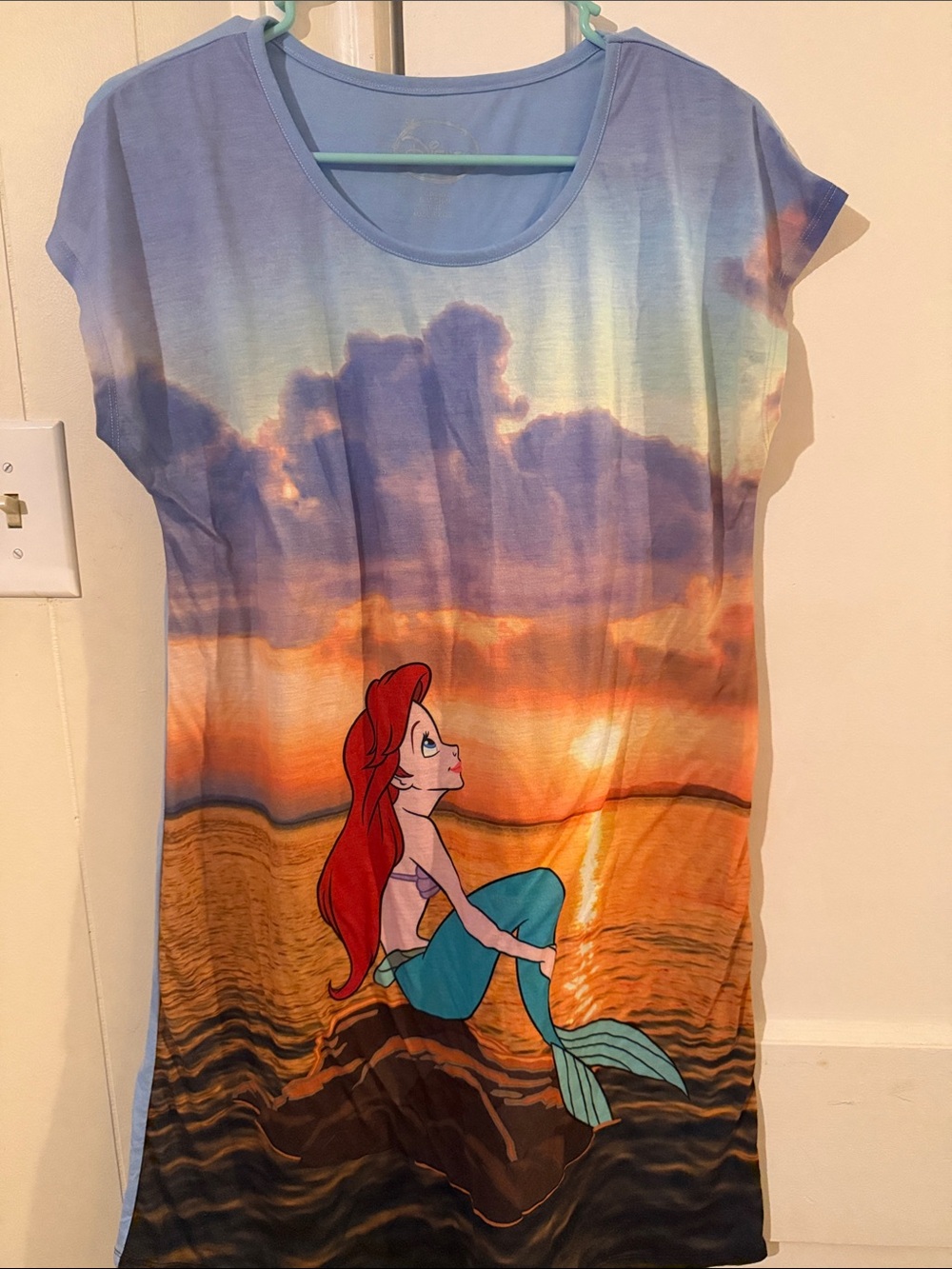 Ariel Graphic Nightdress — Sunset Blue & Red Sleep Tee